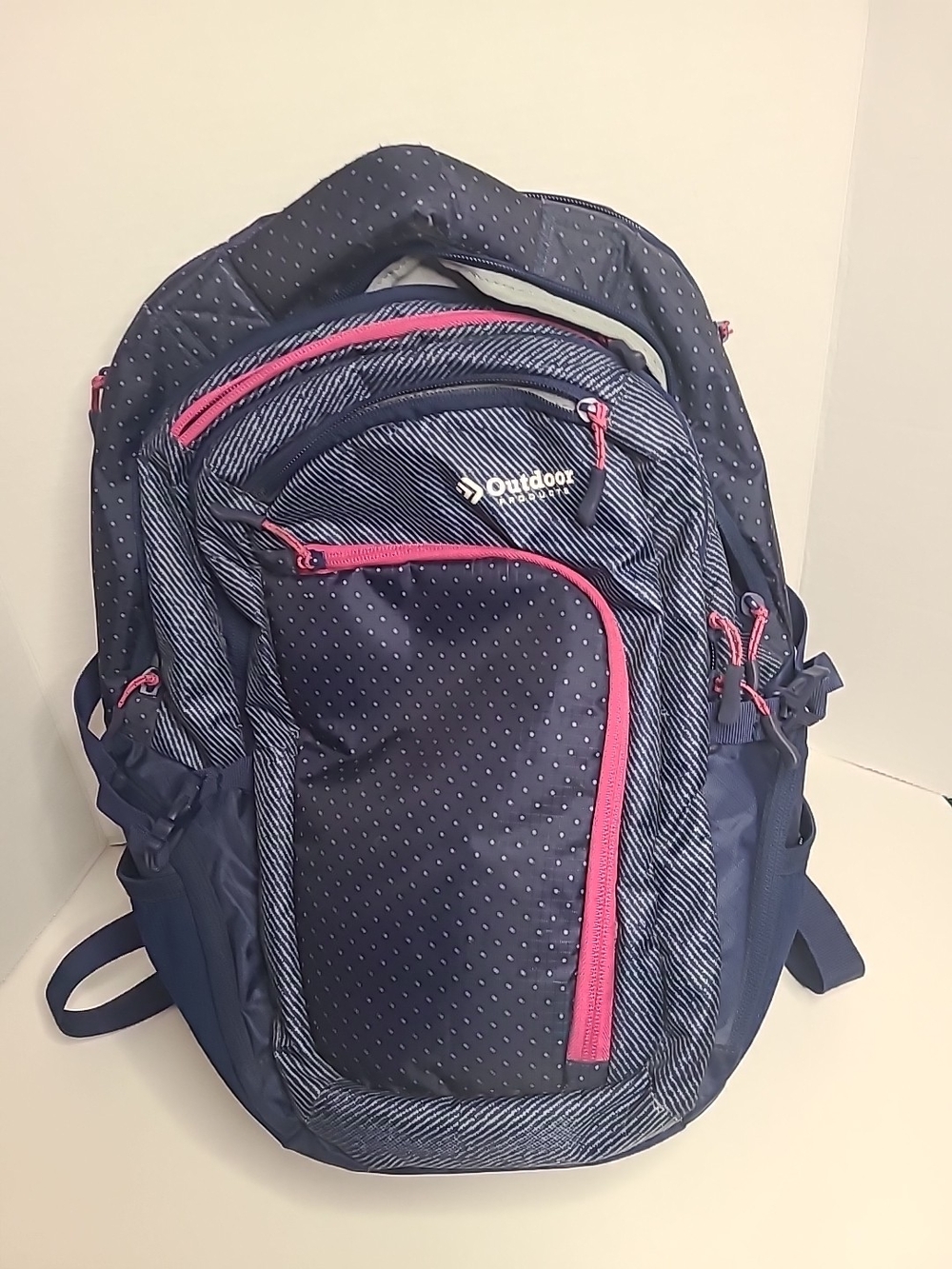 Outdoor Products Navy and Pink Polka Dot Backpack